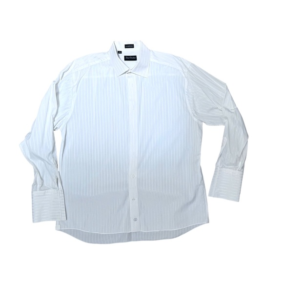 DAVID DONAHUE WHITE TONAL STRIPE TUXEDO SHIRT - Picture 2 of 9